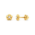 Aretes para Bebé Oro 14k Flor de Cinco Pétalos Abombada con Circonio