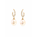 7x20mm Aretes de Dama Oro 14k Perla Colgante con Media Luna de Diamantes Naturales