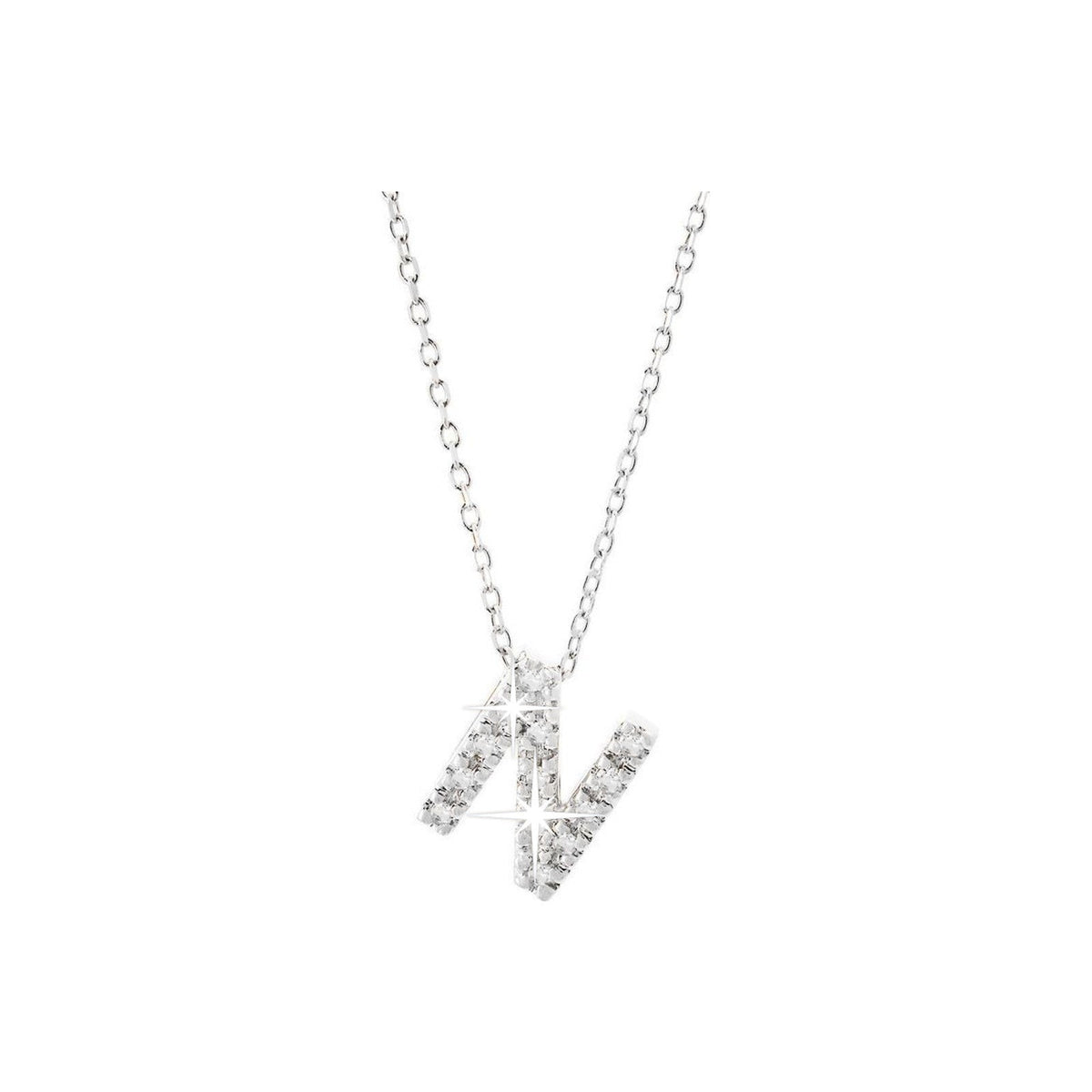 7mm Collar Oro Blanco 14k Inicial Pavé con Diamantes Naturales