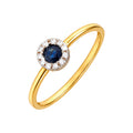 6mm Anillo de Dama Oro 14k Zafiro Redondo en Bisel con Halo de Diamantes Naturales