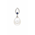20mm Dije Perla Gota Oro Blanco 14k con Zafiro y Circonios