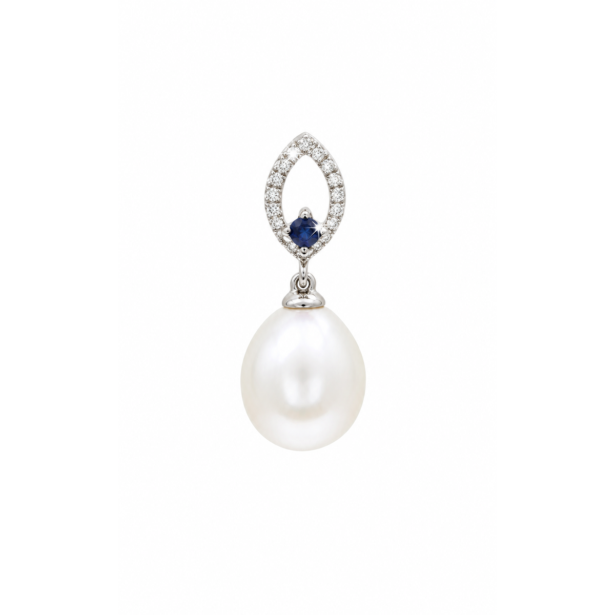 20mm Dije Perla Gota Oro Blanco 14k con Zafiro y Circonios