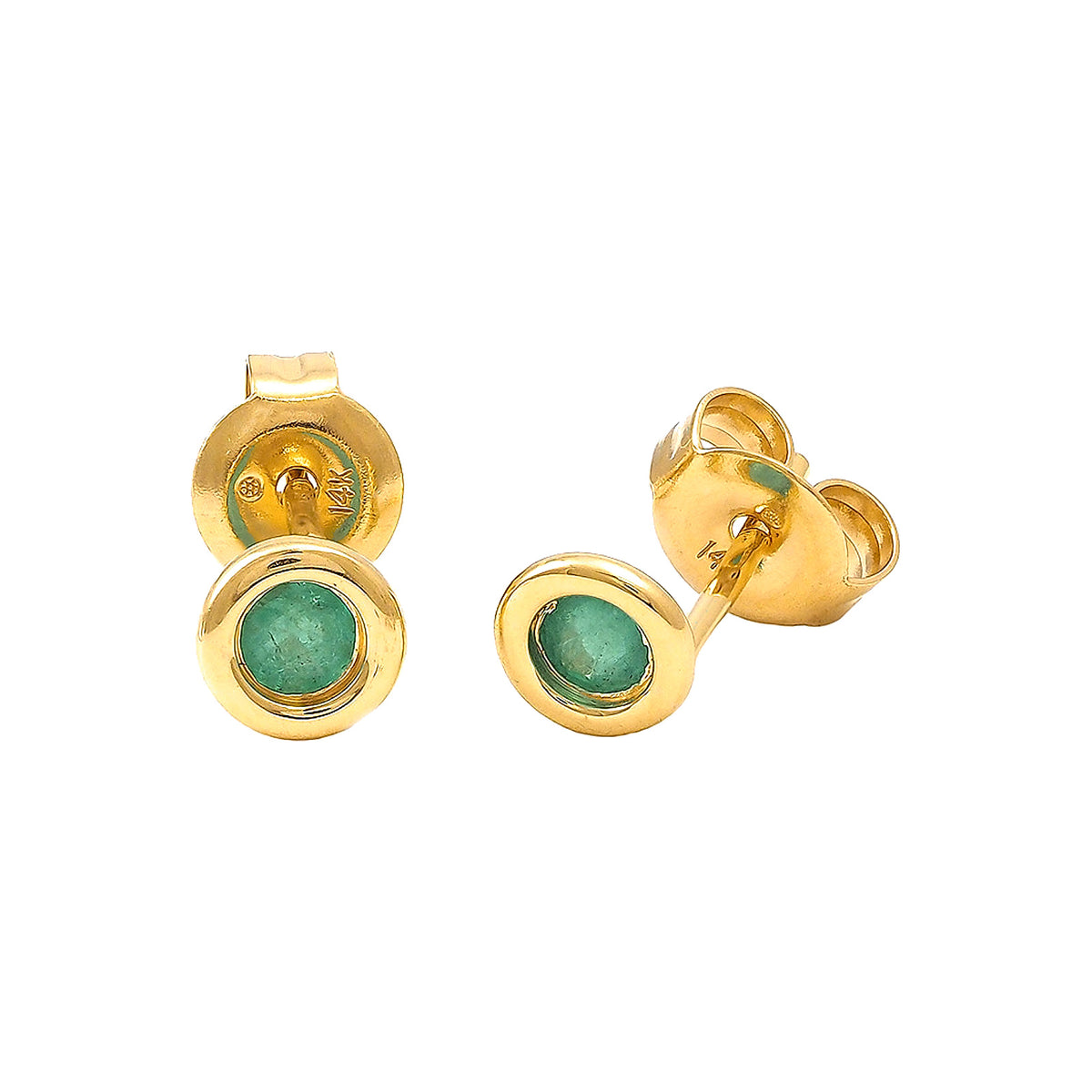5mm Aretes de Dama Oro 14k Redondos con Esmeralda