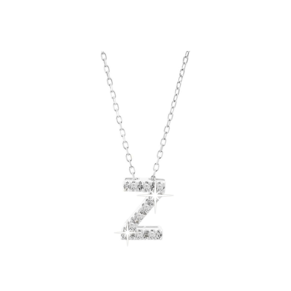 7mm Collar Oro Blanco 14k Inicial Pavé con Diamantes Naturales