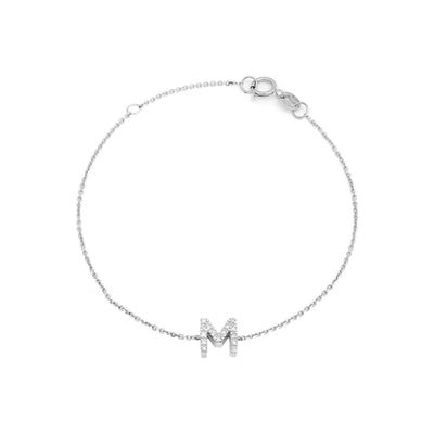 Brazalete de Dama Oro Blanco 14k Inicial con Diamantes Naturales