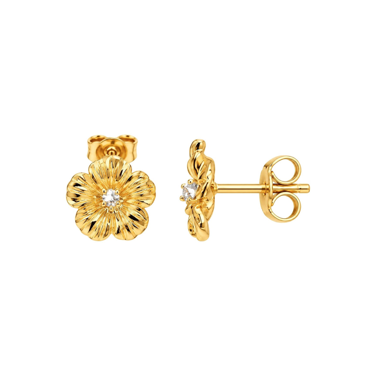 Aretes Flor Oro 10k con Circonios