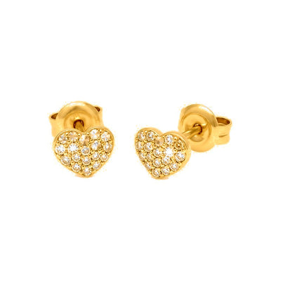 5mm Aretes de Dama Oro 14k Corazón Pequeño con Pavé de Diamantes Naturales