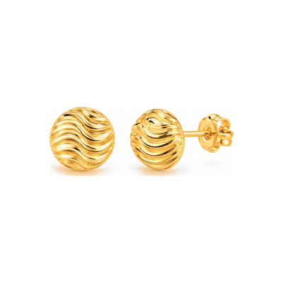 Aretes de Dama Oro 10k Media Bola con Ondas Talladas