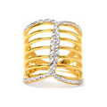 Anillo de Dama Oro 14k Dos Tonos Multibanda con X Diamantada