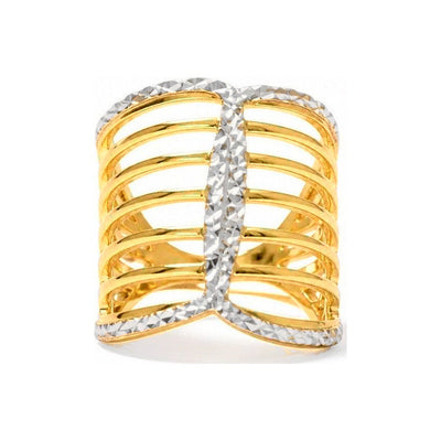 Anillo de Dama Oro 14k Dos Tonos Multibanda con X Diamantada