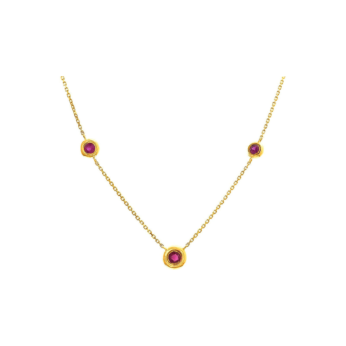 Collar Oro 14k Tres Piedras con Rubí