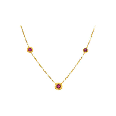 Collar Oro 14k Tres Piedras con Rubí