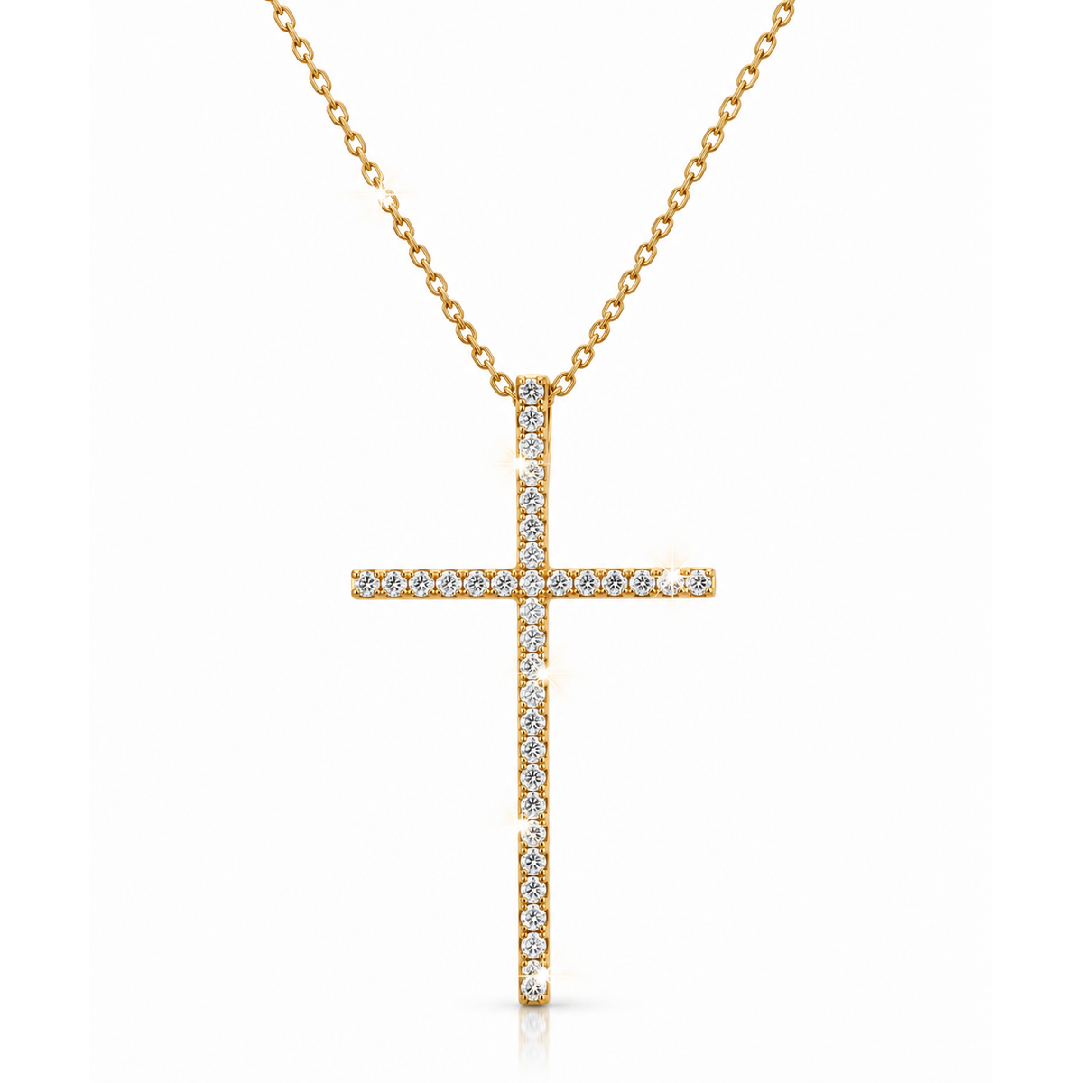 Cadena de Mujer Oro 14k con Cruz Estilizada de Diamantes Naturales