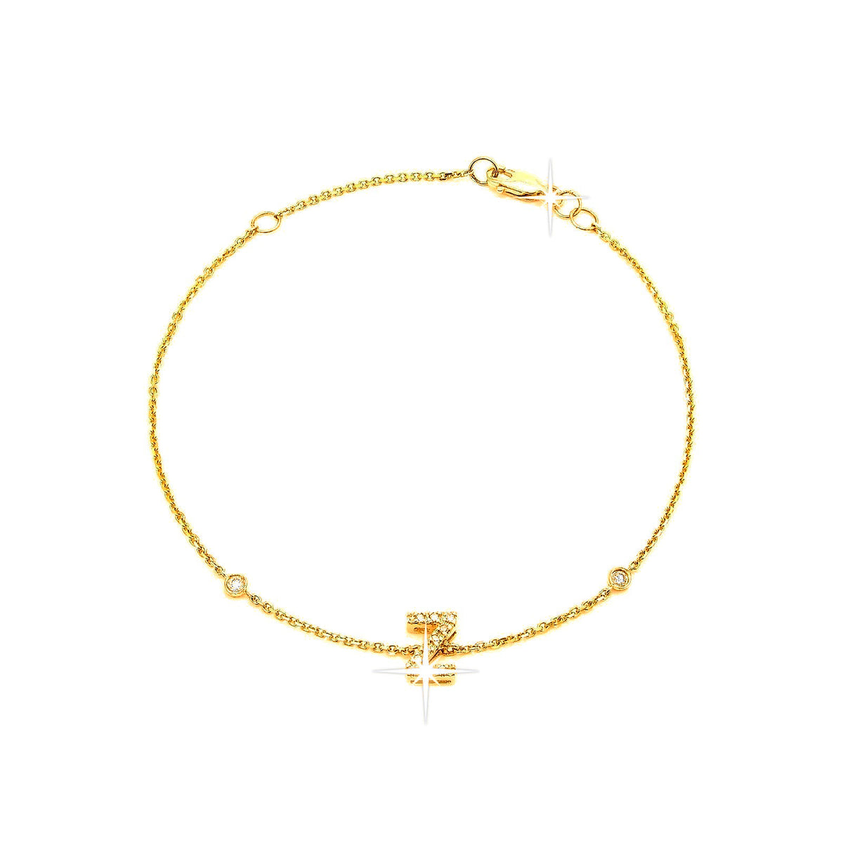 7mm Brazalete de Dama Oro 14k Inicial Pavé con Diamantes Naturales