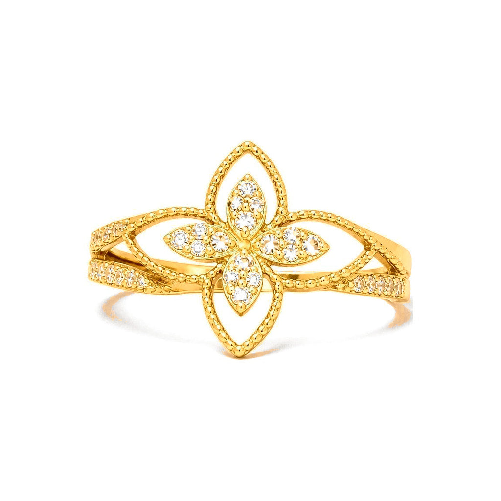 Anillo de Dama Oro 14k Flor Calada con Circonios