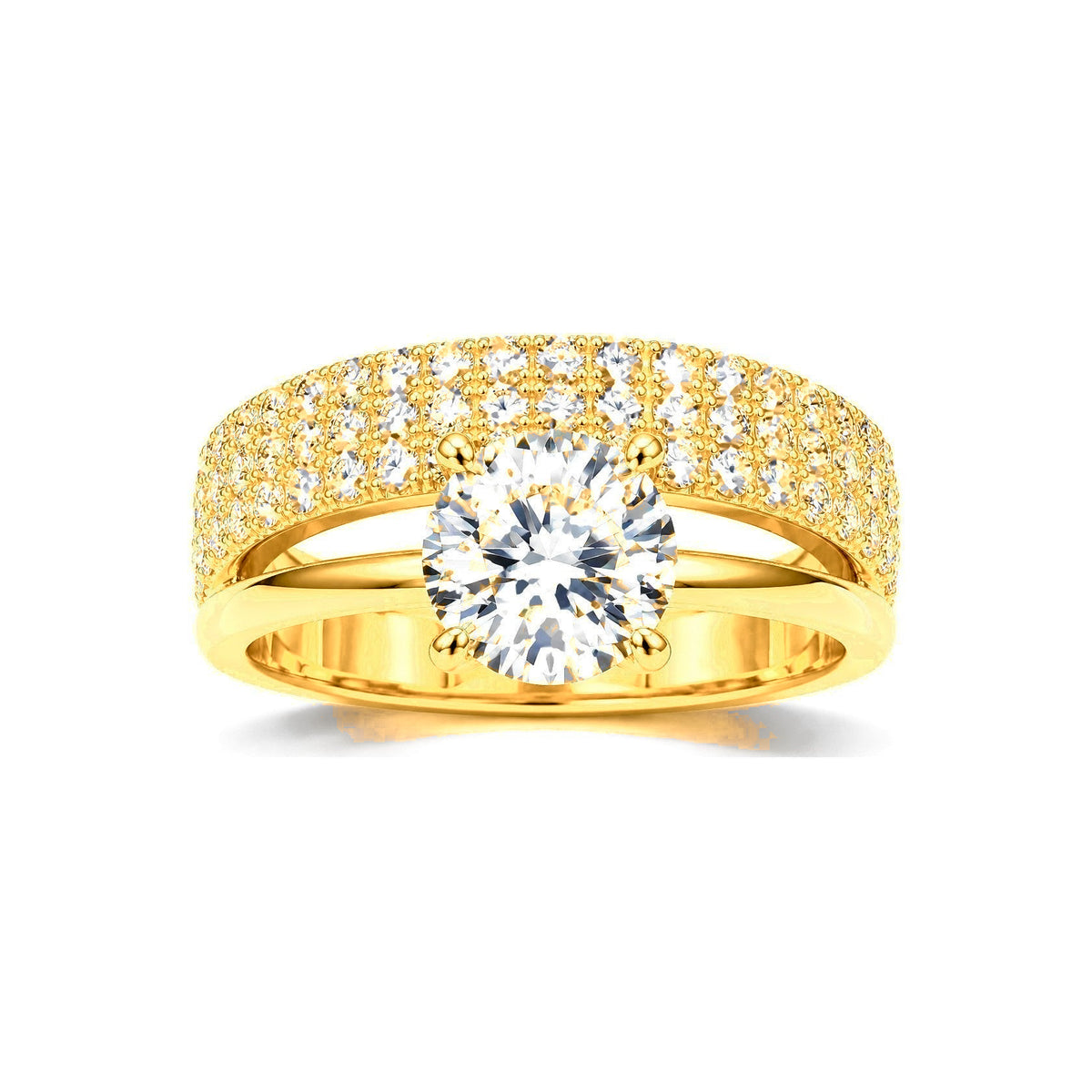 Anillo de Matrimonio Dama Oro 14k Solitario Split Pave