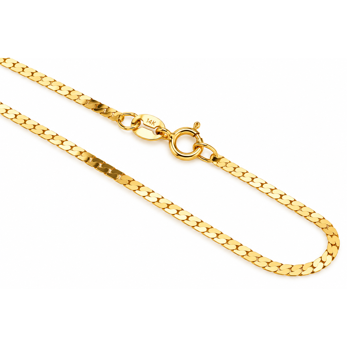 1.5mm Cadena Oro 14k Marinera Plana 18 Pulgadas