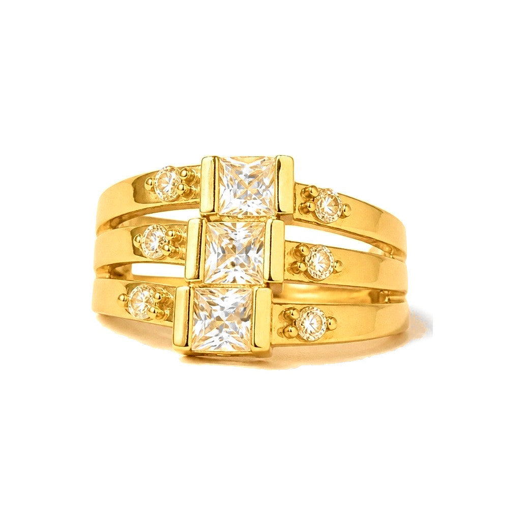 Anillo de Dama Oro 10k Triple Banda con Circonios Cuadrados