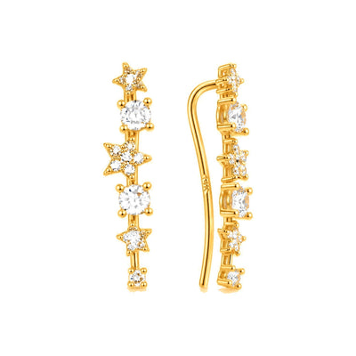 Aretes de Dama Oro 10k Trepador Estrellas y Circonios