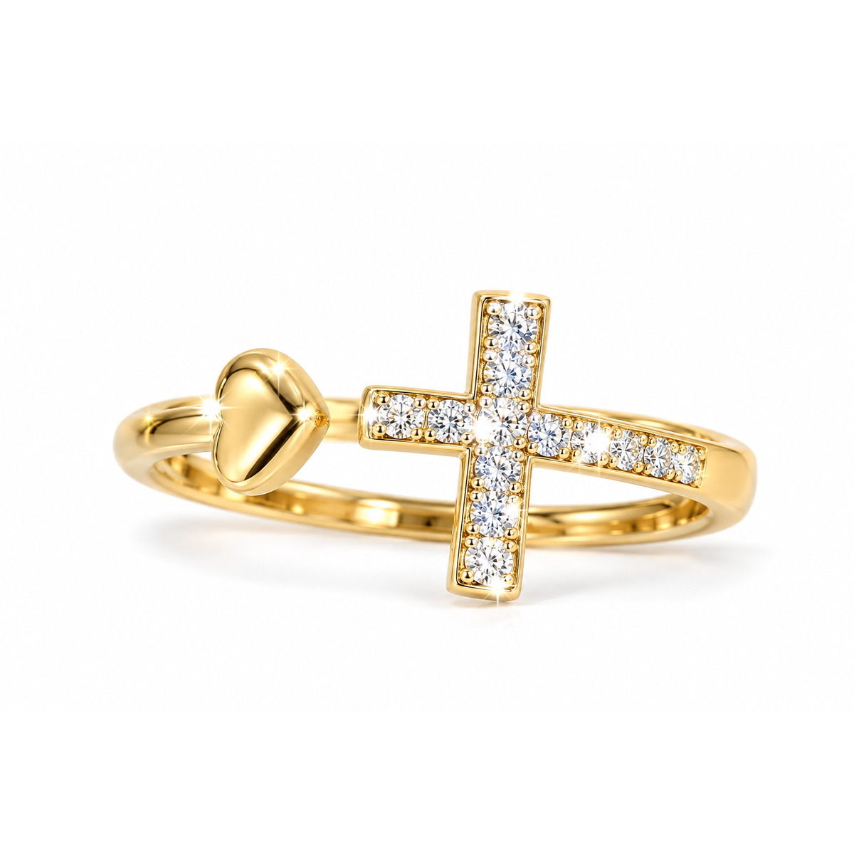 Anillo de Dama Oro 14k Cruz con Diamantes Naturales