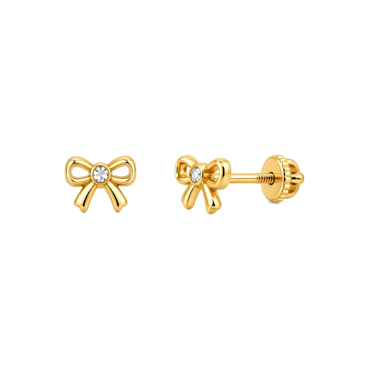 Aretes para Bebé Oro 14k Moño Calado con Circonio