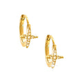 10mm Aretes de Dama Oro 14k Argolla Cruz con Diamantes Naturales