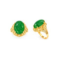 Anillo de Dama Oro 14k Jade Oval Cabujón con Corona Calada
