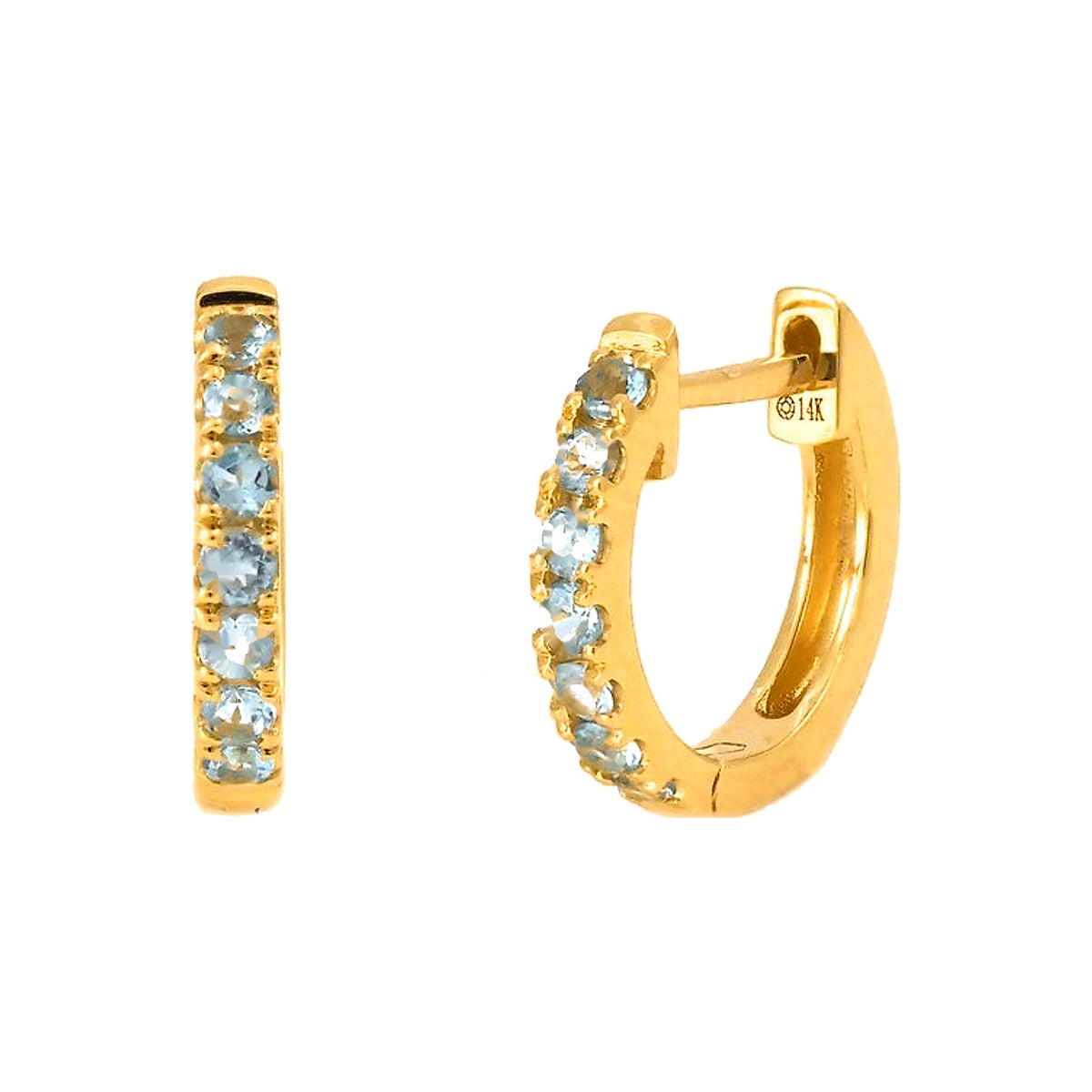 10.2mm Aretes de Dama Oro 14k Argolla Redondos con Topacio Azul