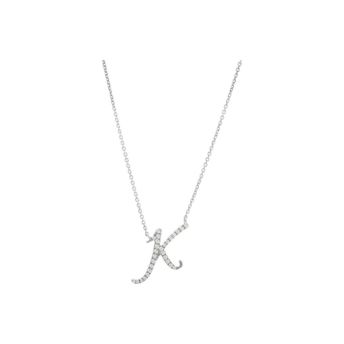 11mm Collar Oro Blanco 14k Inicial Pavé con Diamantes Naturales