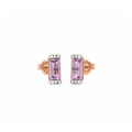 3x9mm Aretes de Dama Oro Rosa 14k Barra de Amatista Rosa con Diamantes Naturales