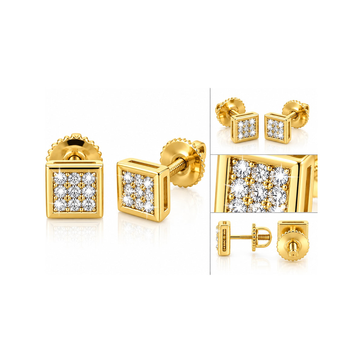 Aretes de Dama Oro 10k Cuadrados Pequeños con Diamantes Naturales