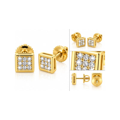 Aretes de Dama Oro 10k Cuadrados Pequeños con Diamantes Naturales