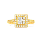Anillo de Matrimonio Dama Oro 14k Cluster Cuadrado Halo