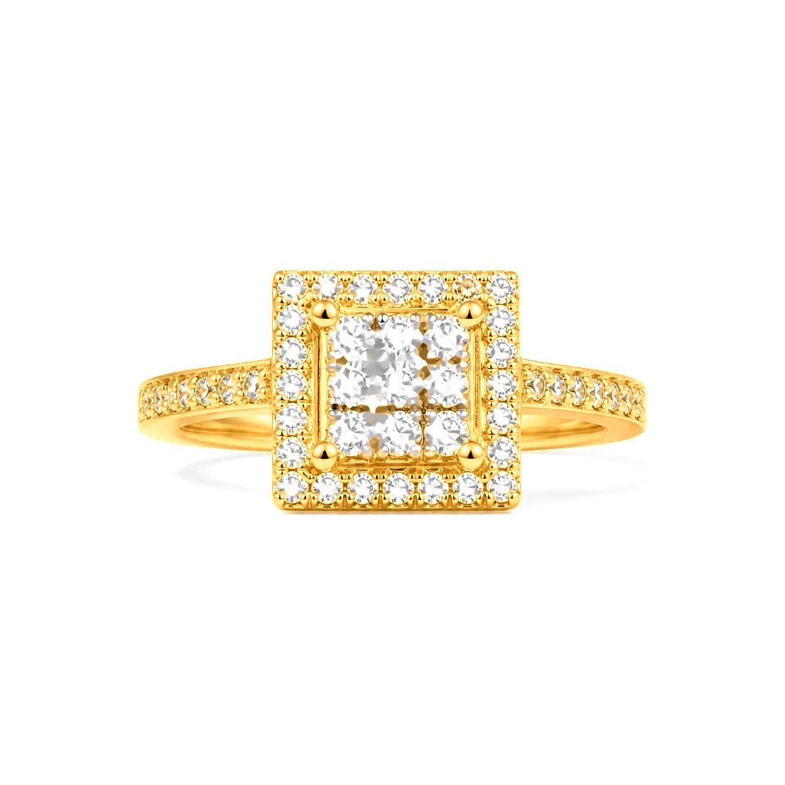 Anillo de Matrimonio Dama Oro 14k Cluster Cuadrado Halo