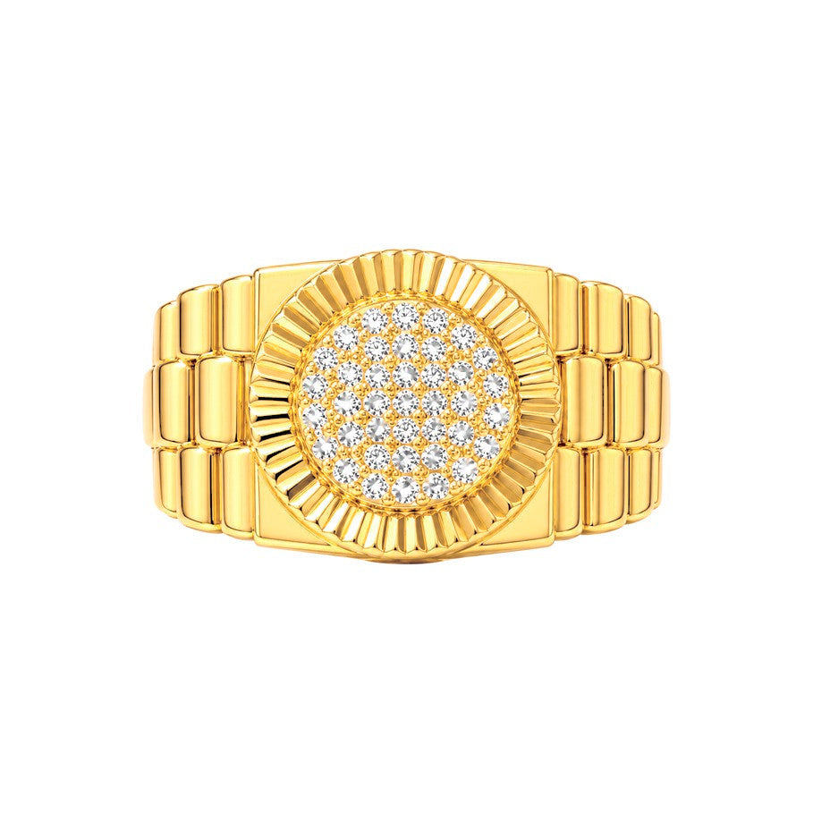 Anillo de Hombre Oro 10k Disco Pavé Estriado