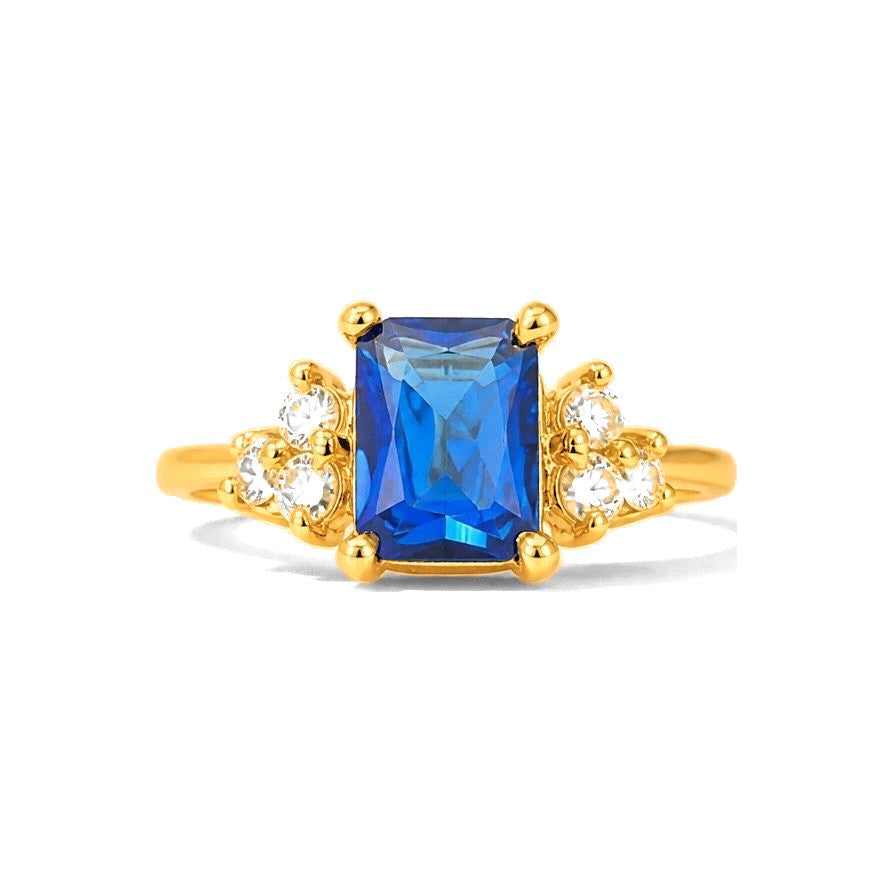 Anillo de Dama Oro 10k Circonia Azul Rectangular con Racimos