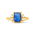 Anillo de Dama Oro 10k Circonia Azul Rectangular con Racimos