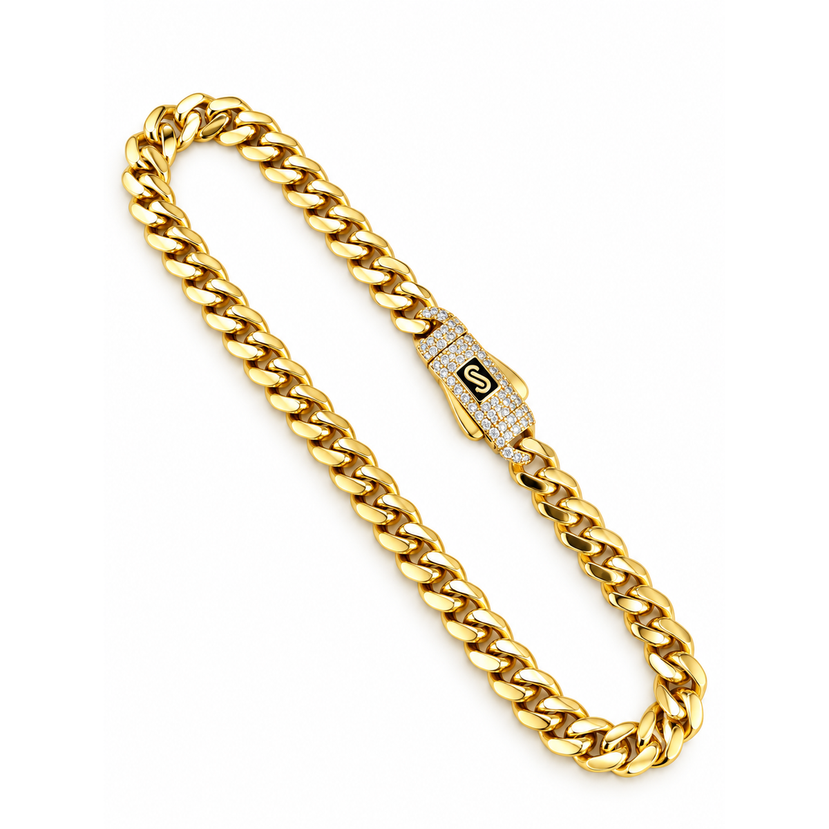 Brazalete de Dama Oro 10k Cubano con Broche Pavé