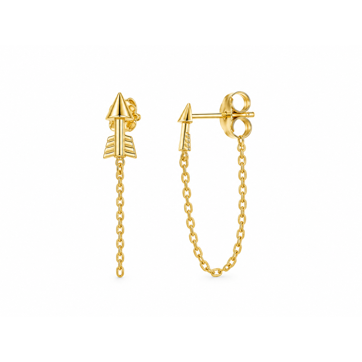 Aretes de Dama Oro 14k Flecha con Cadena Colgante