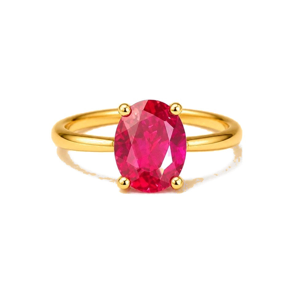 Anillo de Dama Oro 14k Solitario Fucsia Clásico