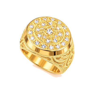 Anillo de Hombre Oro 10k Sello Estrella de David con Circonios