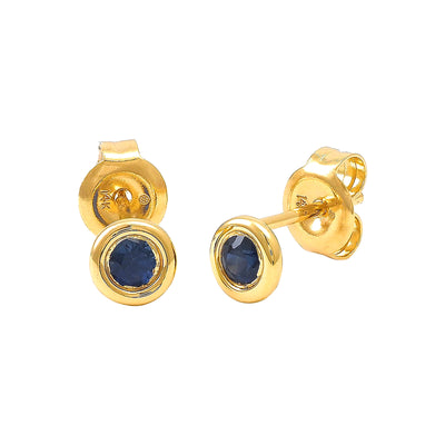 5mm Aretes de Dama Oro 14k Redondos con Zafiro