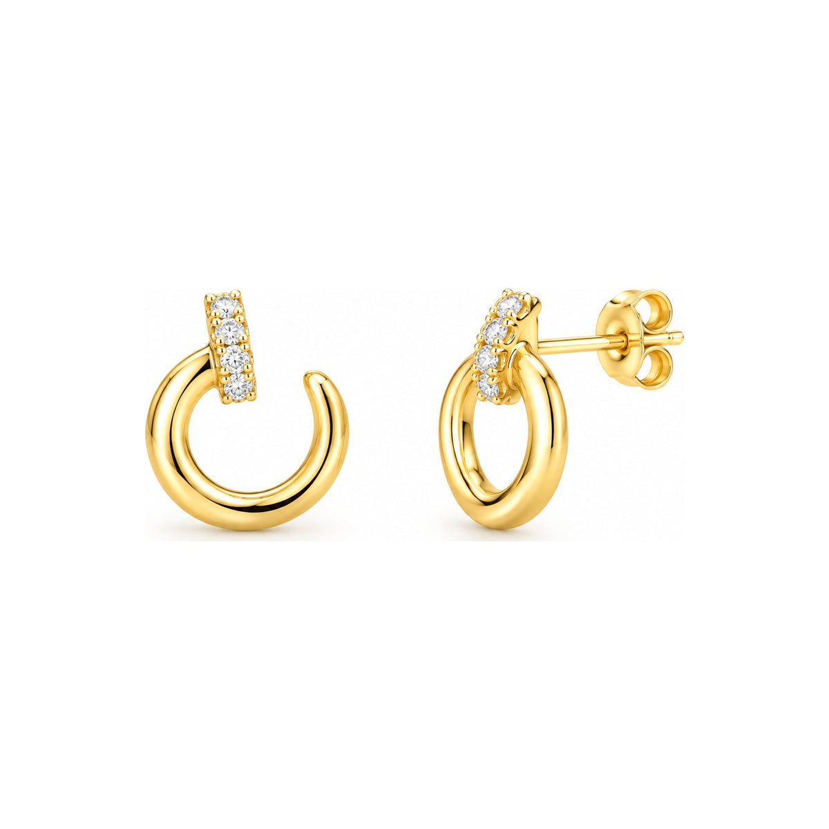 Aretes de Dama Oro 14k Aro Abierto con Barra de Circonios