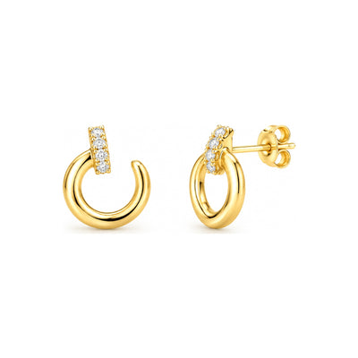 Aretes de Dama Oro 14k Aro Abierto con Barra de Circonios