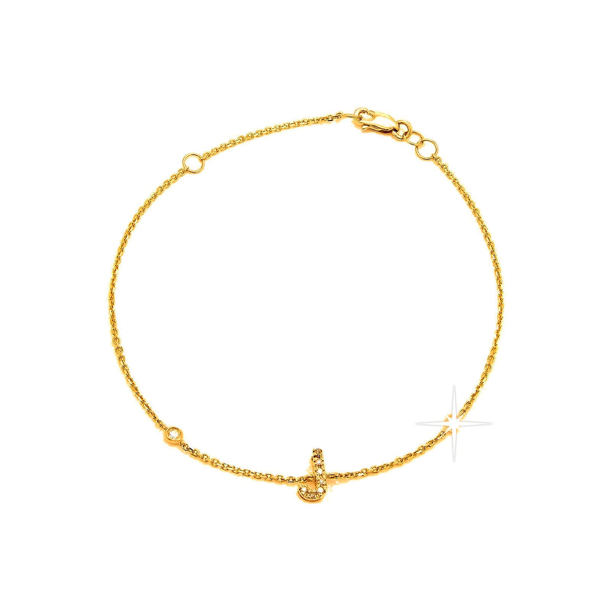 7mm Brazalete de Dama Oro 14k Inicial Pavé con Diamantes Naturales