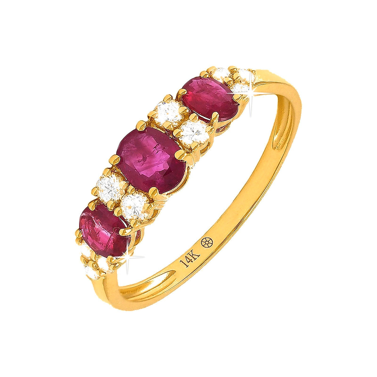 Anillo de Dama Oro 14k Ovalados con Rubí y Diamantes Naturales