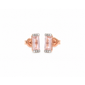 3x9mm Aretes de Dama Oro Rosa 14k Barra de Cuarzo Rosado con Diamantes Naturales