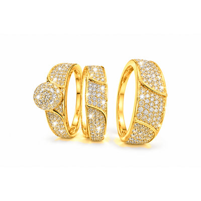 Trio de Anillos 14k de Matrimonio con Diamantes Naturales