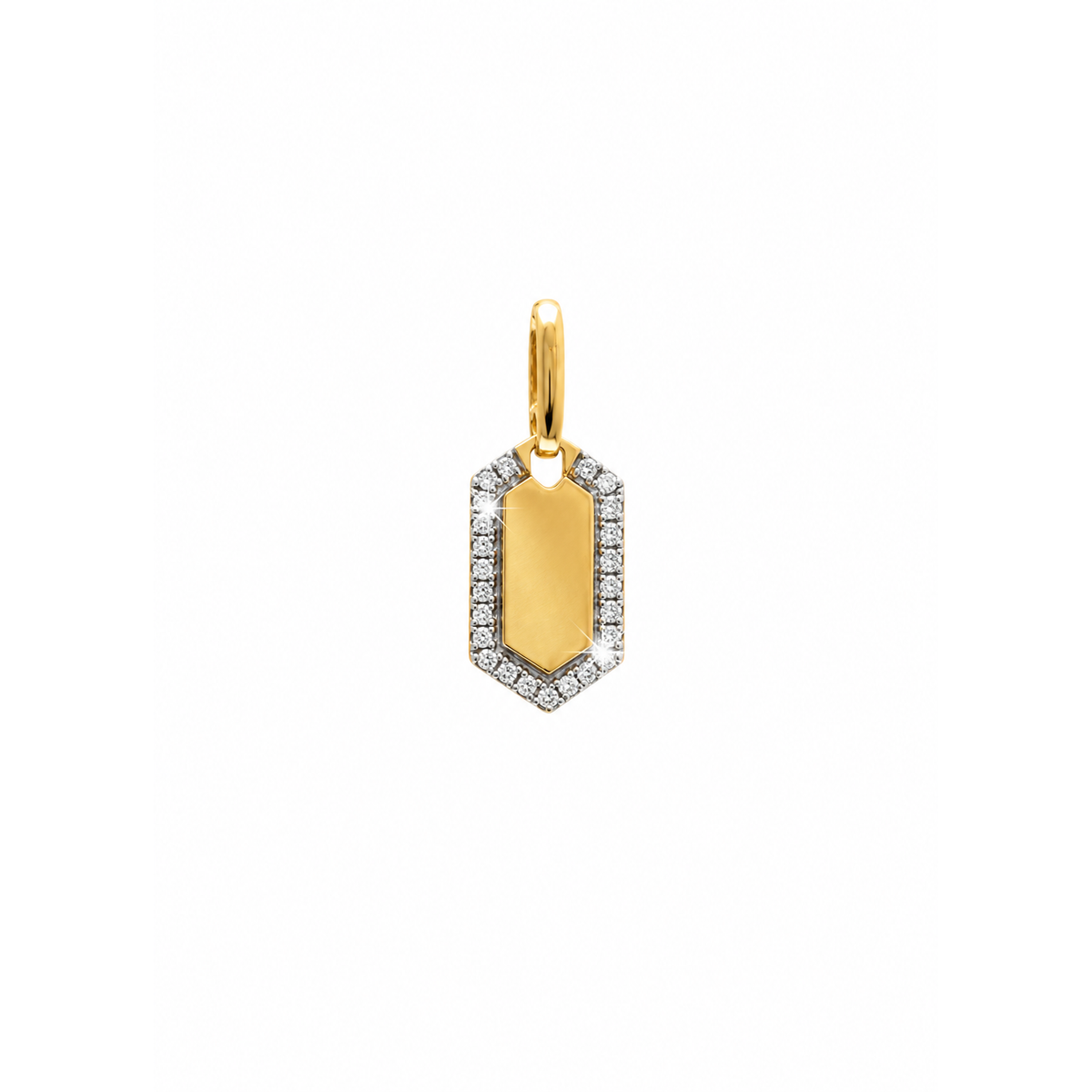 7x17mm Dije Placa Hexagonal Oro 14k con Circonios