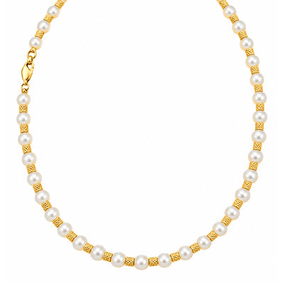 Cadena Oro 14k con Perlas 5mm 16 Pulgadas